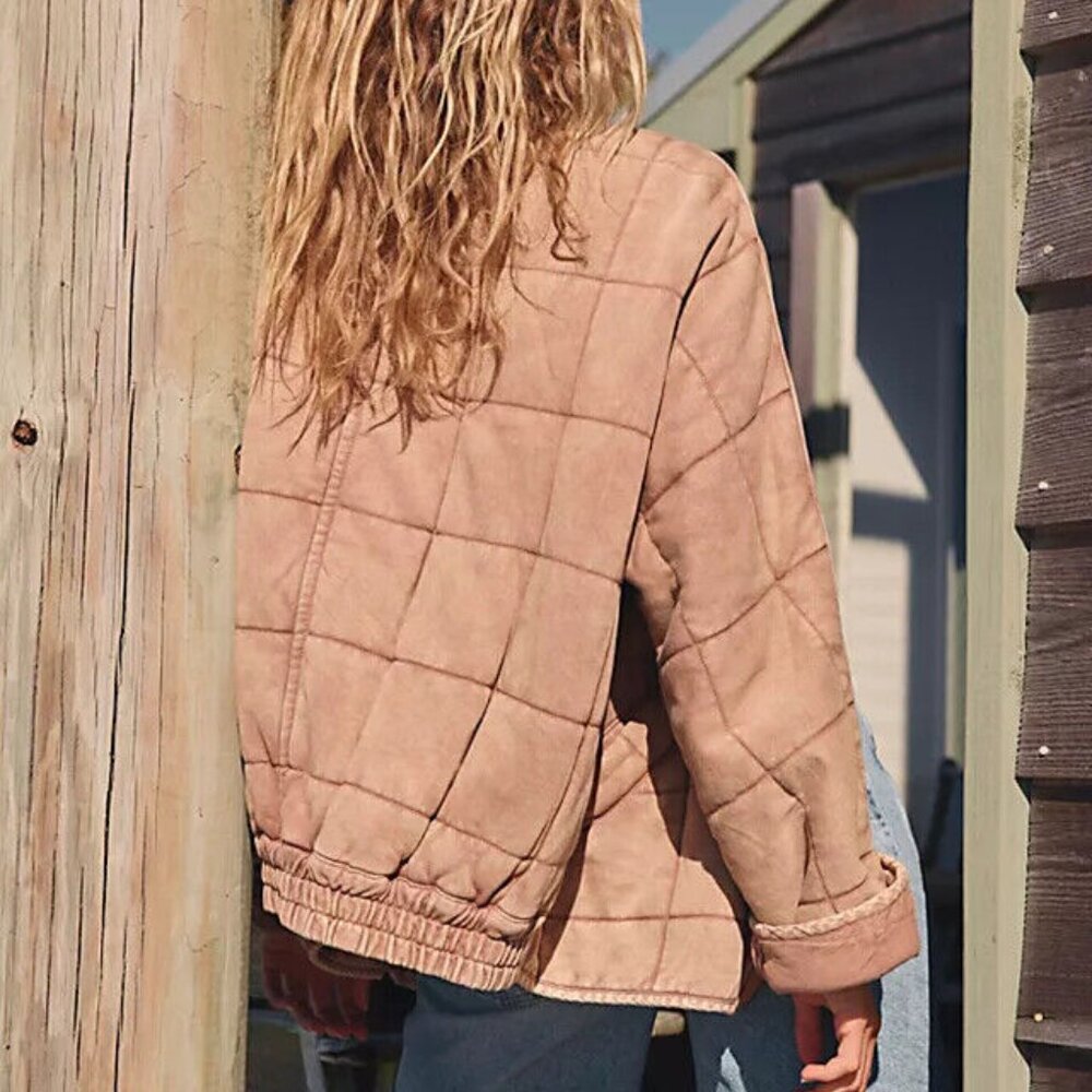 Free People Dolman Quilted Knit Jacket Top Champange Diamonds New - Picture 2 of 8